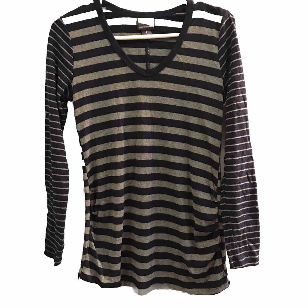Oh Baby By Motherhood Maternity Shirt Blue Gray Striped Long Sleeve Size S Small